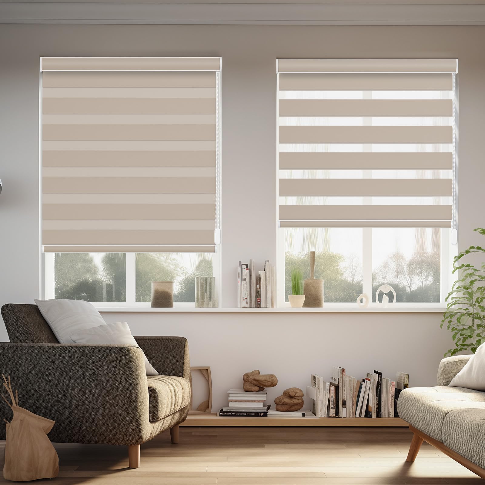 Changshade Corded Zebra Blinds for Indoor Windows Custom Size, Blackout Zebra Roller Shades with Cord Room Darkening for Sliding Glass Door, Living