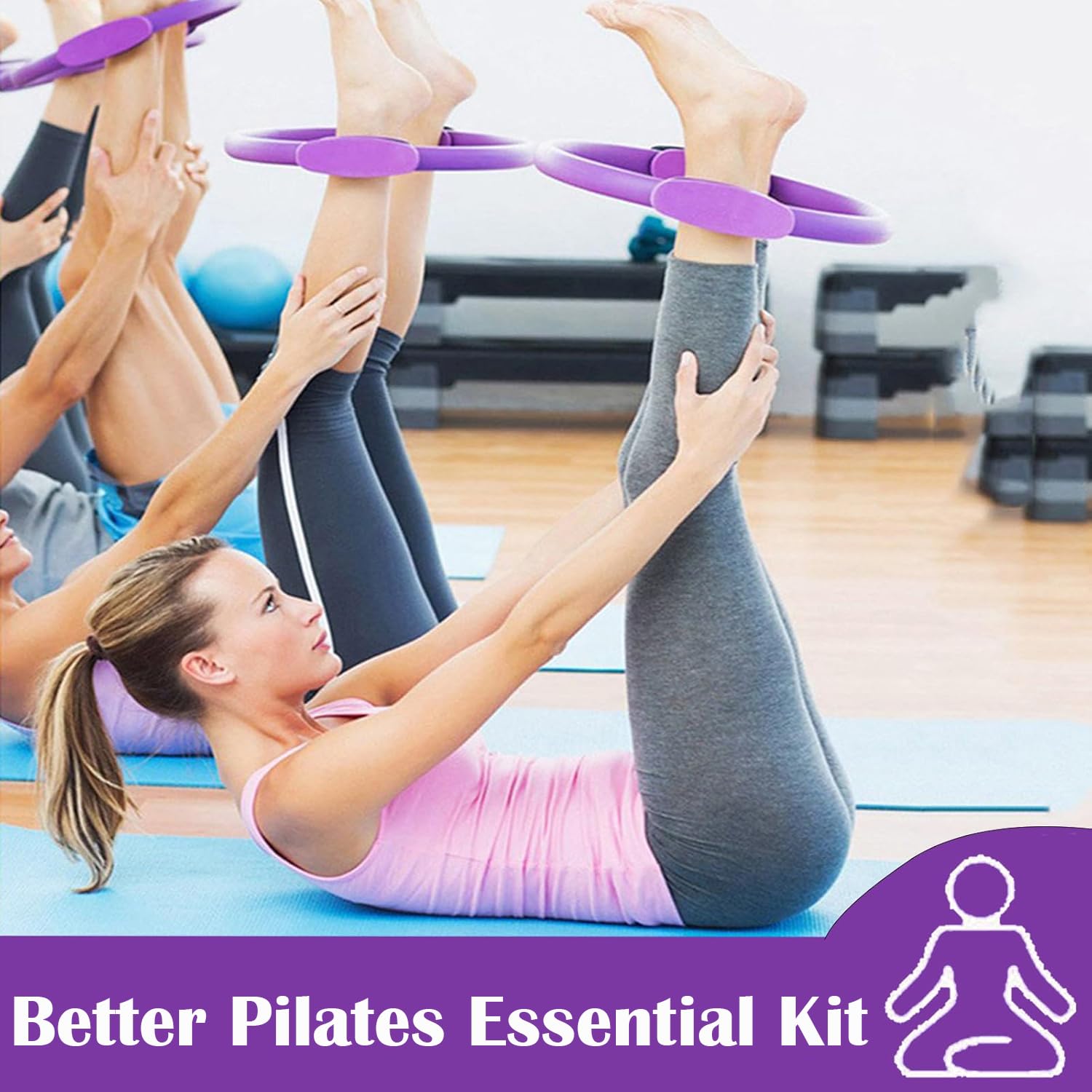 Générique 15Pcs Kit Pilates pour Femmes, Matériel de Pilates pour L'entraînement à Domicile, Ensemble de Bandes de Résistance pour Anneau de Roue de Pilates, Jeu D'anneaux de Résistance Pilates