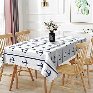 54x70inches Nautical Rectangle Tablecloth Navy Blue White Striped Anchor...