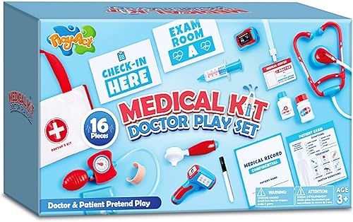 Miniatura 7 de Kit médico para niños, kit médico de juego de simulación de 16 piezas con bolsa, juego de rol de médico, estetoscopio de juguete realista, tarjetas
