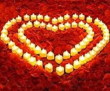 Acejoz Rose Petals and Candles Set, 6000 Pieces Fake Rose Petals and 72 Pieces Heart Candle Lights for Bedroom Romantic Decorations for Special Night, Wedding, Anniversary, Valentines Day