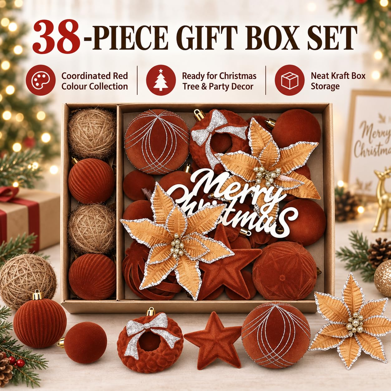 Set de 38 Bolas de Navidad Adornos para Árbol Colgantes