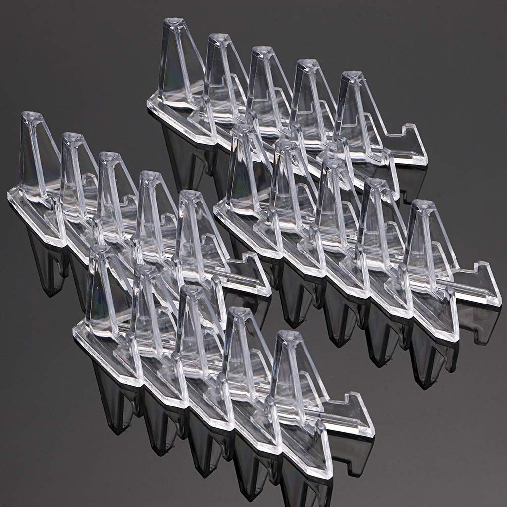 Hipiwe 20 Packs Mini Acrylic Easel Stands Clear Coin Display Easel Holder for Displaying Air-Tite Coins Pocket Watches Capsules Challenge Medals Casino Chips