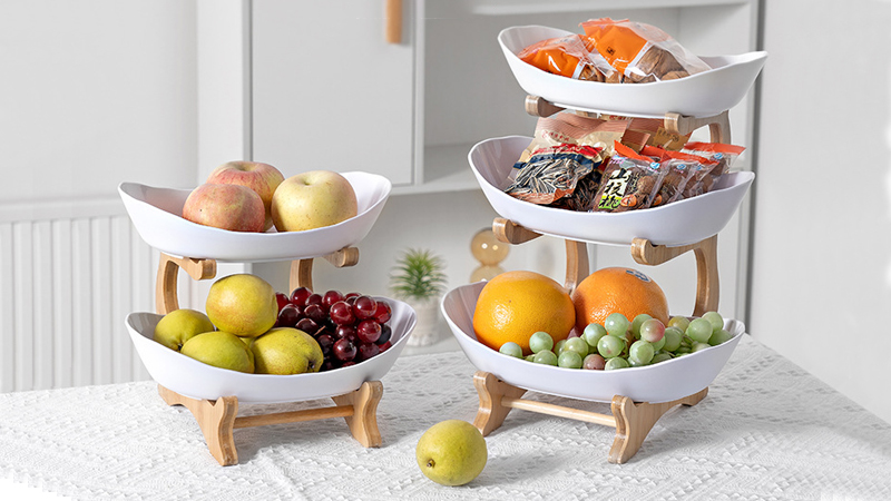 MEESOGA Silikon Etagere 3 Etagen – Obstschale, Lebensmittelecht, BPA-frei, FDA-zugelassen, Mehrstöckig, Platzsparend – Für Küche, Obst, Snacks & Mehr