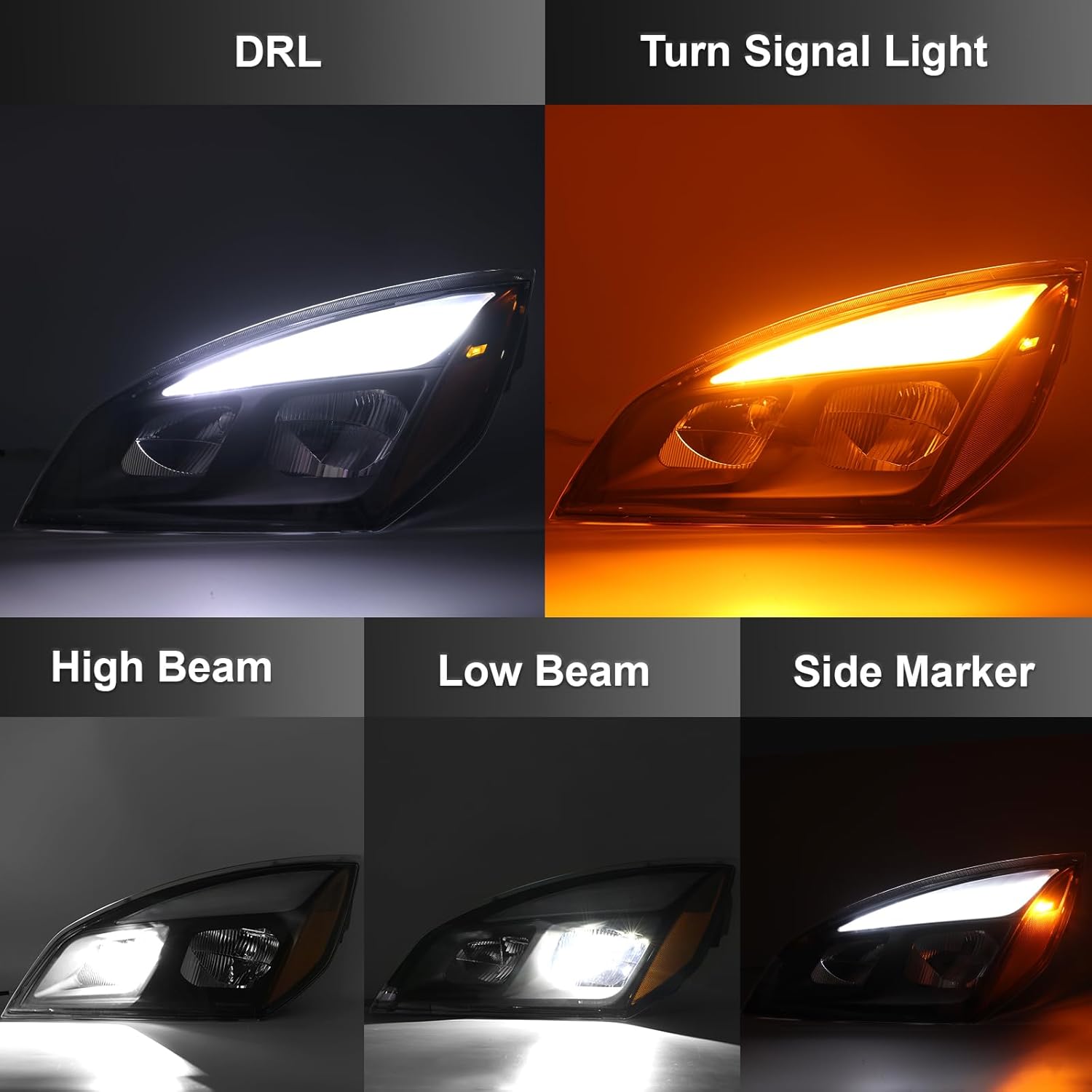 JFN Led Headlights Compatible with 2018-2023 Cascadia, Reflector Cascadia Headlamps, Pair Set, Black Housing, Tailored for Elite Models(Driver Side (Left))