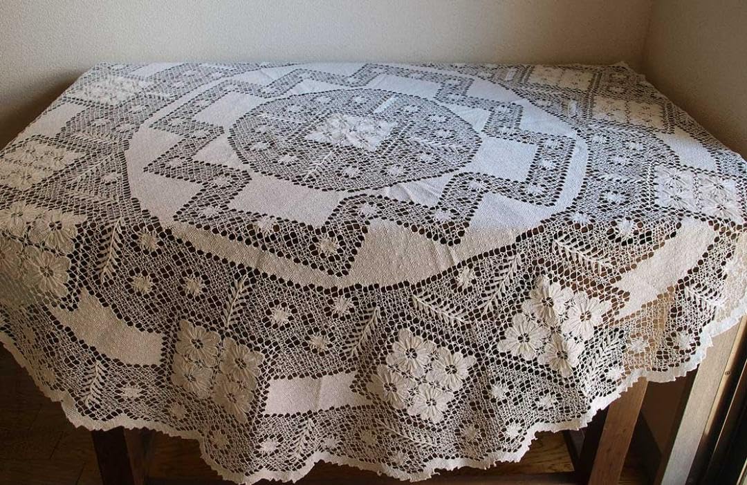 刺繍花柄レーステーブルクロス　165x115cm 刺繍花柄レーステーブルクロス 165x115cm Amazon｜リネン