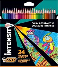 BIC Intensity Buntstifte, Dreikant-Malstifte, Farbstifte zum Malen in 24 Farben, im Karton Etui, Bruchsichere Mine & ohne Holz