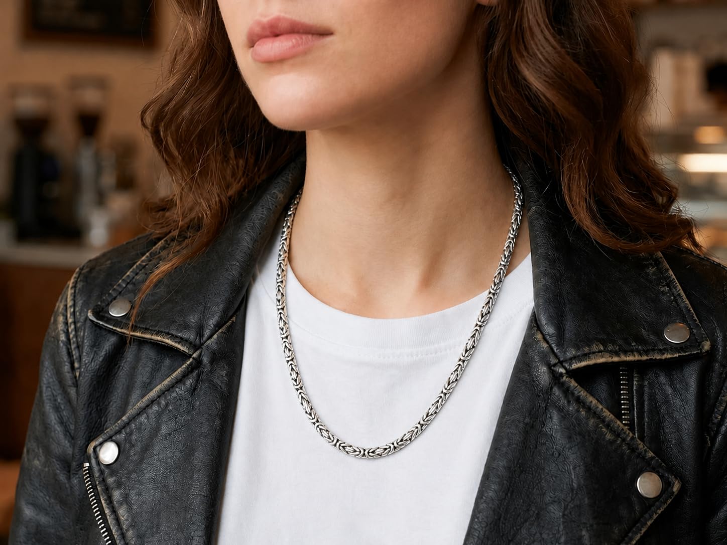 Collar de Plata auténtica 925 para Hombre y Mujer, eslabón de Cadena bizantino de 4mm