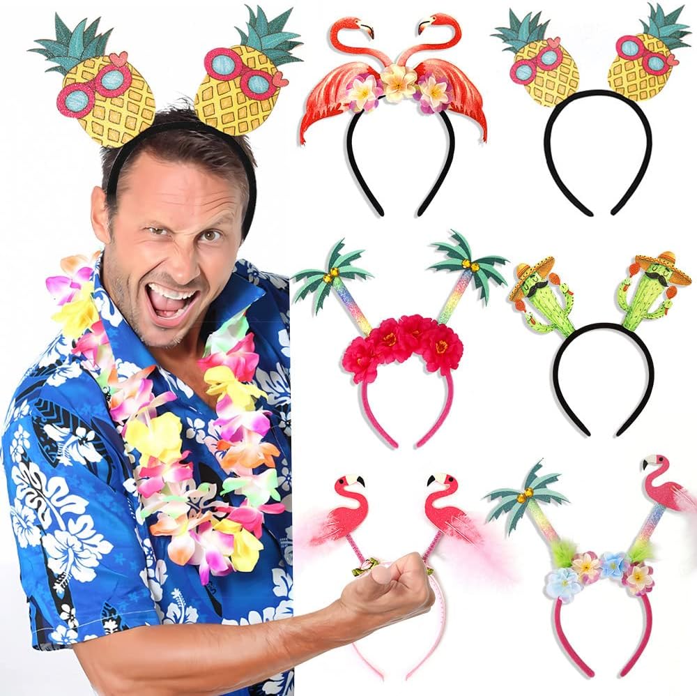 6Pcs Hawaiian Party Headbands Tropical Head Boppers Flamingo Palm Tree Pineapple Luau Party Headbands Decorations - Image 4