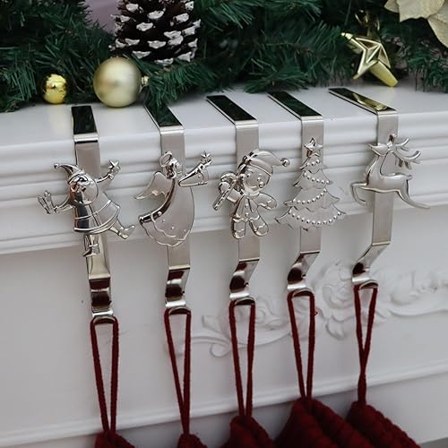 Miniatura 4 de XENTUMI Juego de 5 soportes de calcetines de Navidad para manto, ganchos reutilizables para calcetines de Navidad, colgador de Navidad sin daños