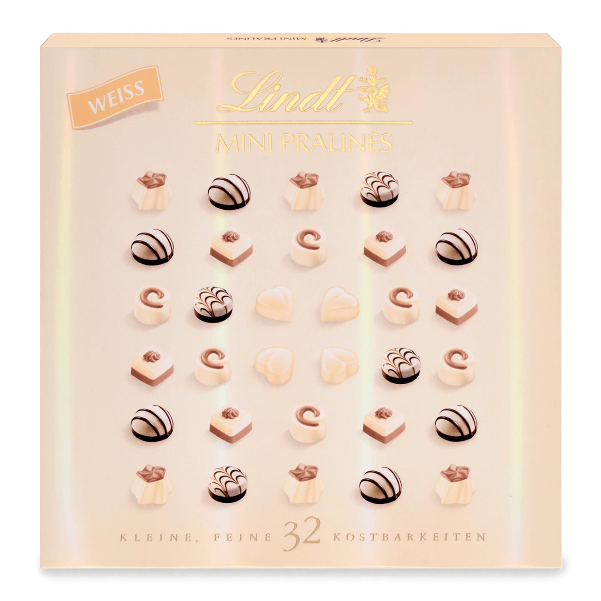 Lindt Mini Pralinés weiß | 163 g | Weiße Schokolade | 32 Pralinen | Kleines Schokoladengeschenk oder Pralinengeschenk