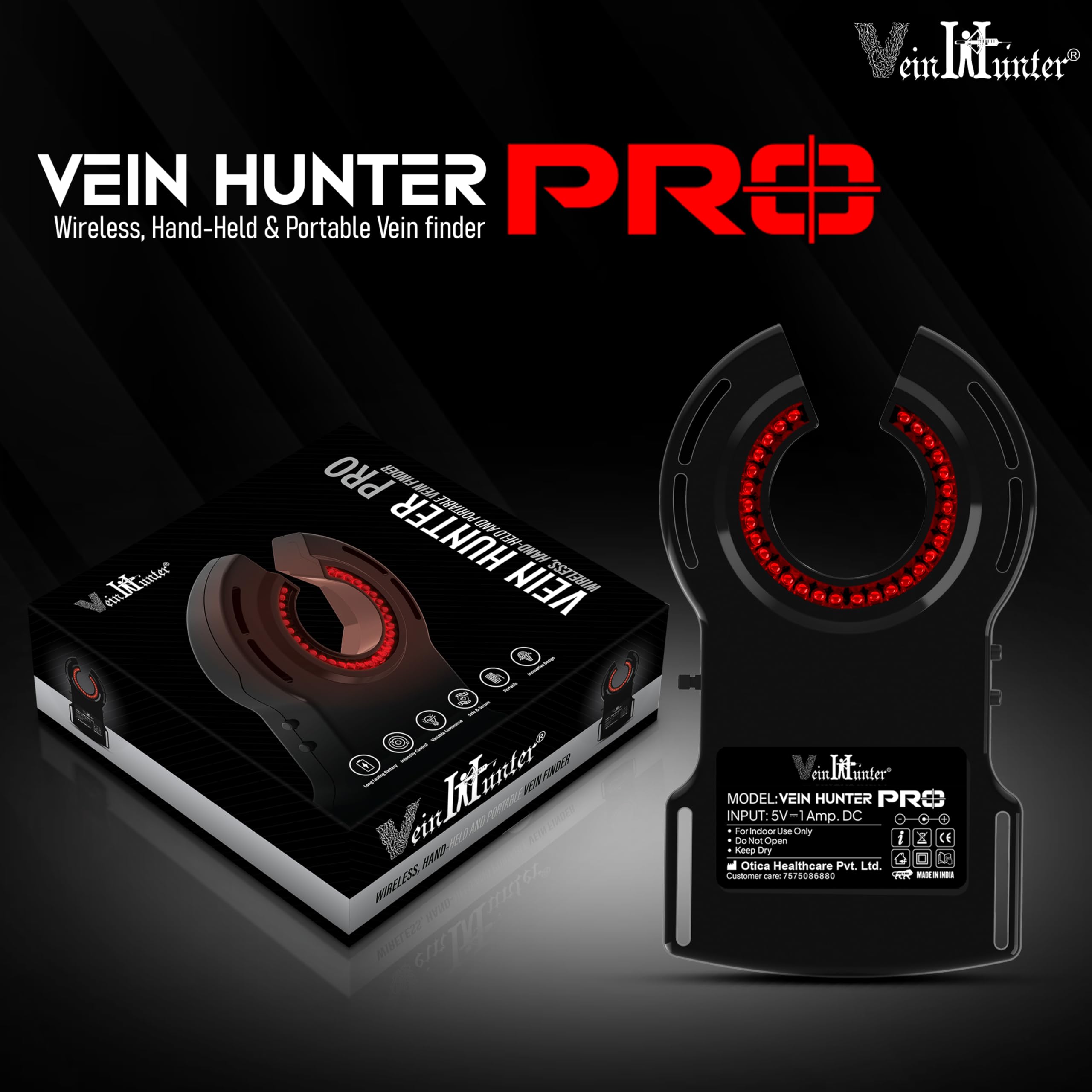 OTICA Vein Hunter Pro - Buscador de venas para flebotomía de acceso intravenoso para enfermeras, clínicas en hogares, visor de venas, detector de venas, dispositivo portátil de luz de venas para todas
