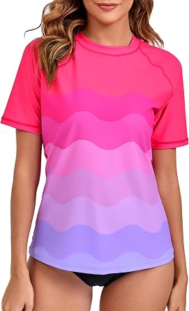 Halcurt Womens Short Sleeve Swim Shirt Rash Guard Swimsuit Top Only UPF50+ Sun Protection Bathing Suit