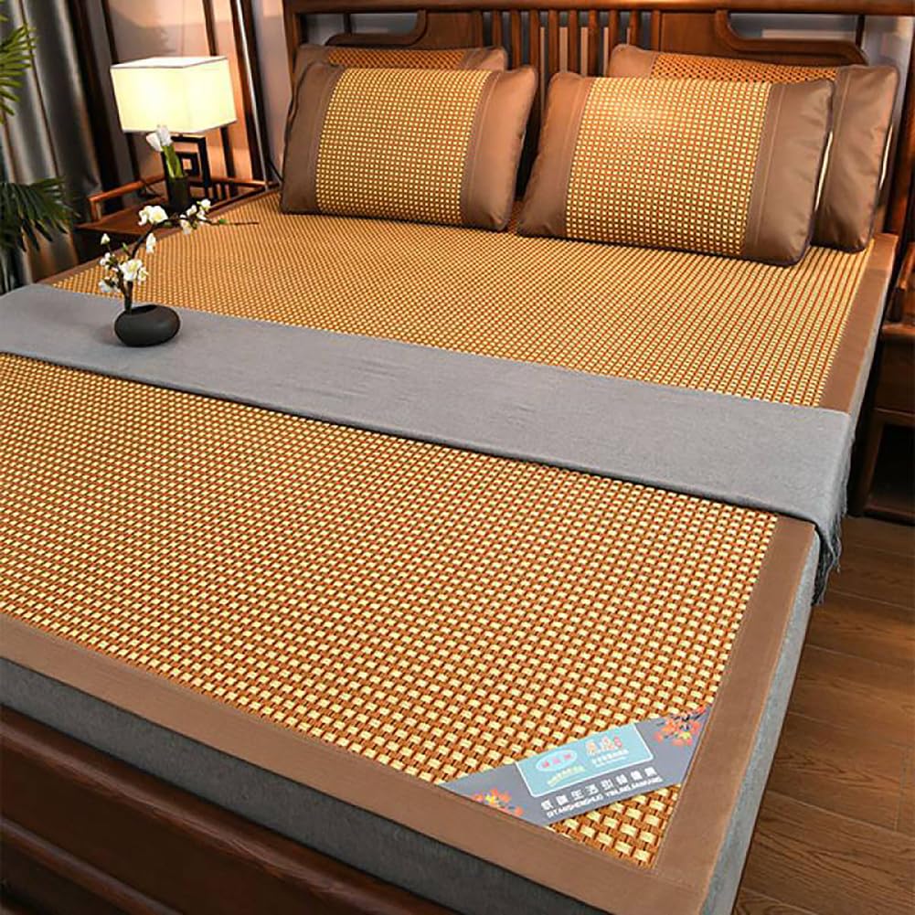 LOMNCHSG Bamboo Rattan Mat Bed, Cooling Bamboo Sleeping Mat Breathable Foldable Multiple Sizes(U,120 * 200CM)