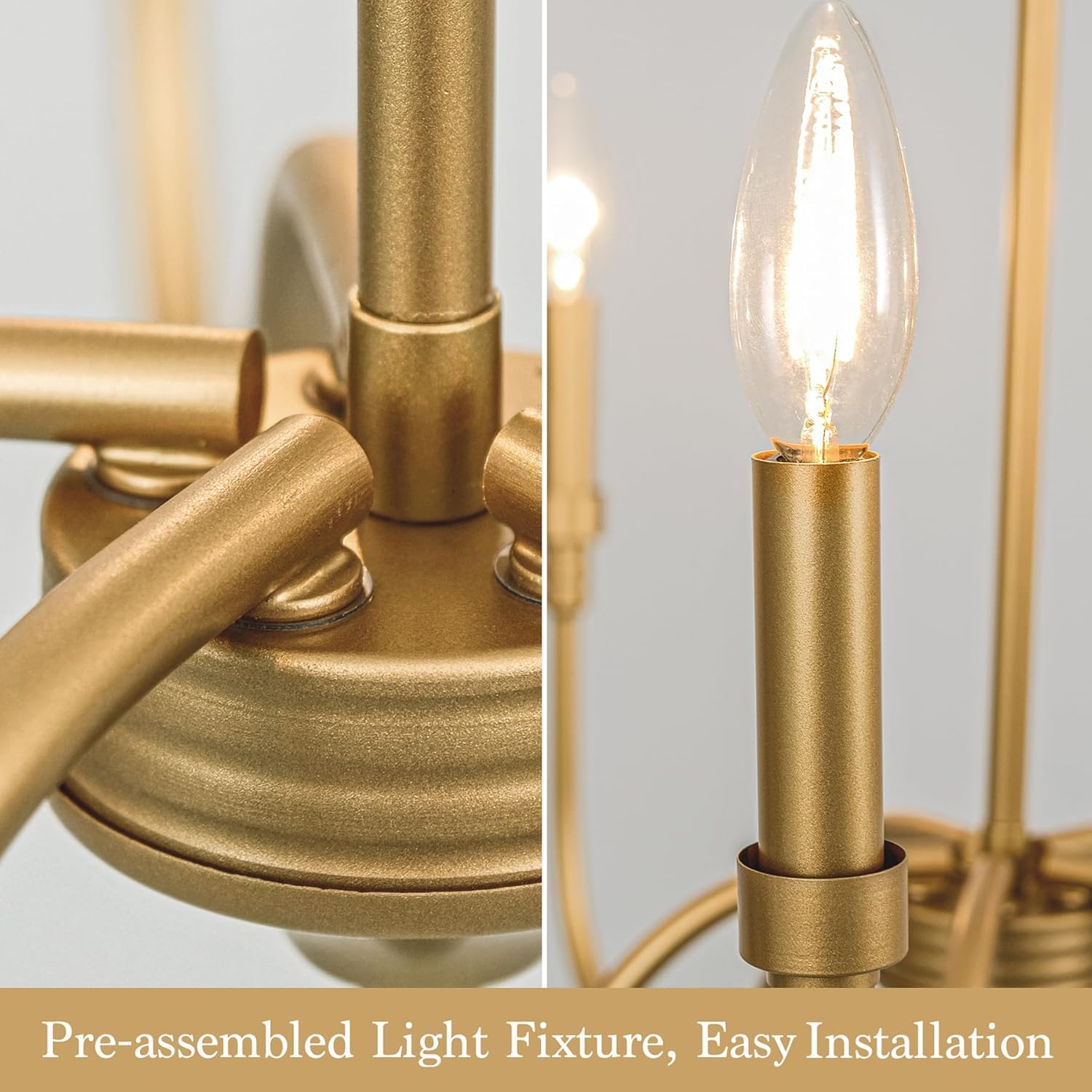 5-Light Gold Chandelier, Modern Farmhouse Ceiling Lighting Fixture with 60" Adjustable Chain, E12 Candle Style Hanging Pendant for Dining Living Room, Bedroom, Hallway