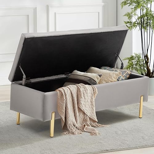 Miniatura 10 de TUOMUR 45 Inch Velvet Storage Bench Upholstered Tufted Settee Ottoman Bench with Storage, Bed End Bench with Soft Close Lid, for Bedroom, Living