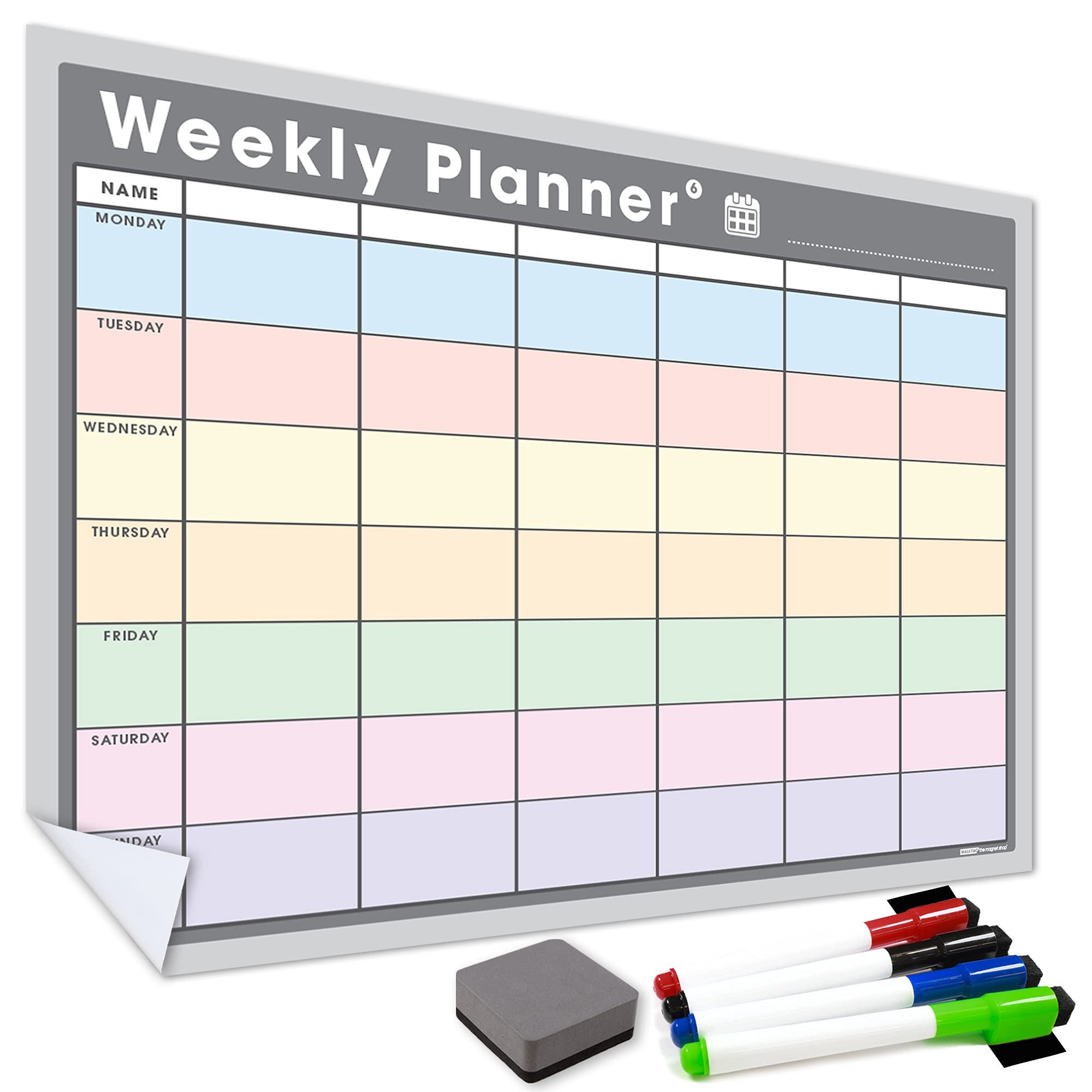 WallTAC A2 Weekly Planner Whiteboard Sticker for Wall | Made in The UK | Easy-to-Remove Dry Wipe Calendar with Reusable Adhesive | Family Meal Planner or to Do List for Home and Office