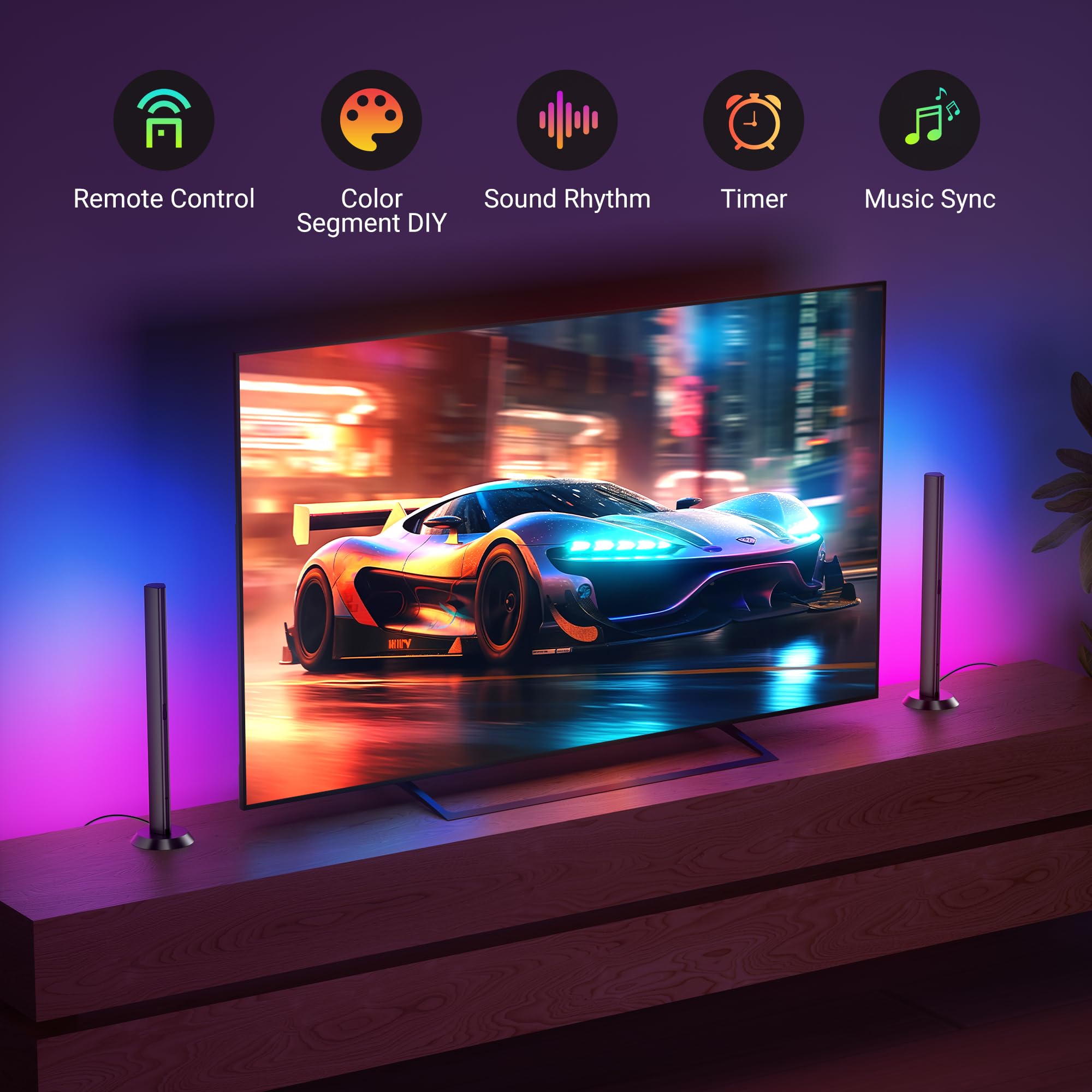 TJOY - Barras de luz LED inteligentes, retroiluminación de TV RGB+IC con sincronización de música, barra de luz LED de computadora con Bluetooth, luces de juego con modos de escena, iluminación