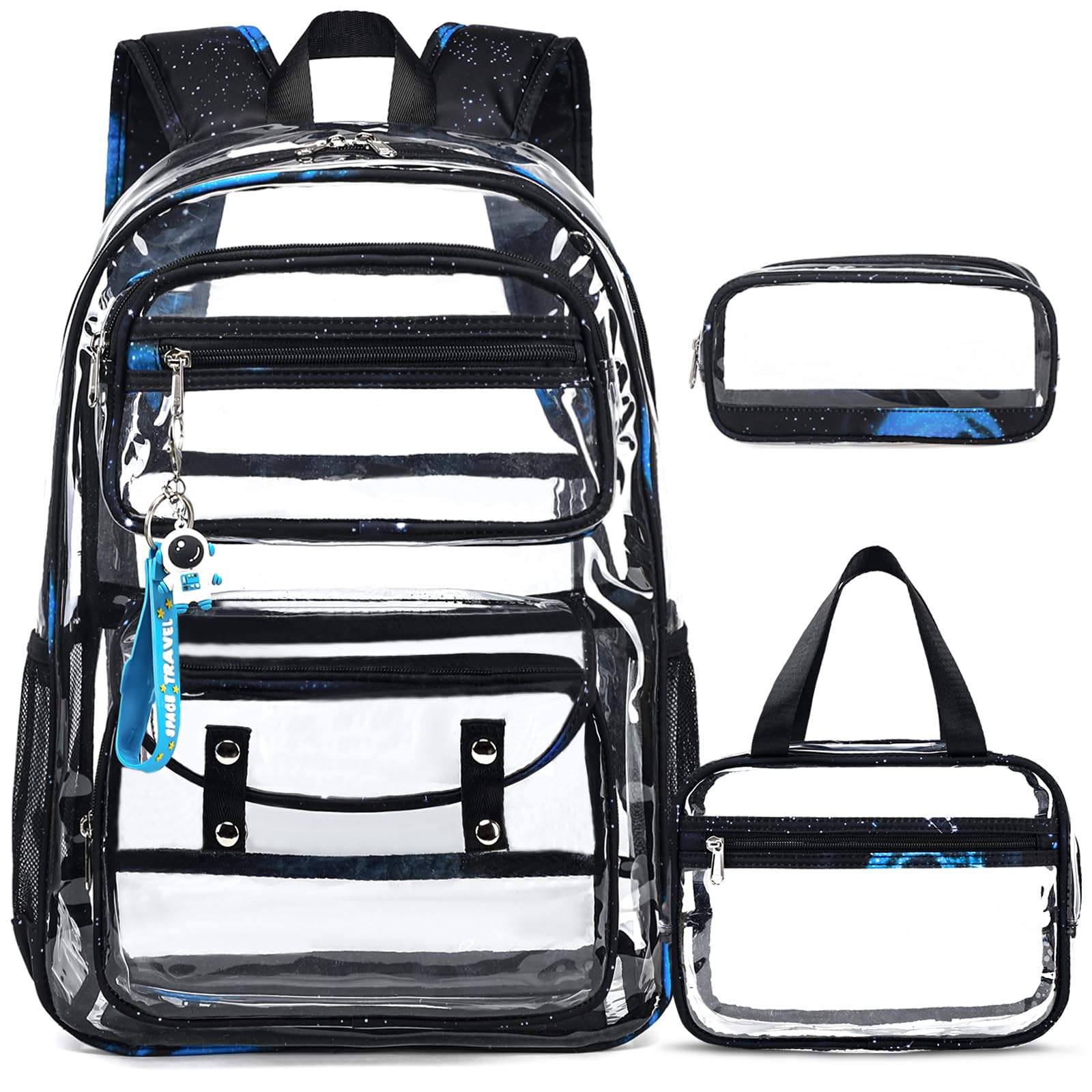 ACESAK Clear Backpack for Boys - 3 Pcs Clear Backpack Heavy Duty with Lunch Bag - See Through Bookbag Stadium Approved for Kids Middle High College