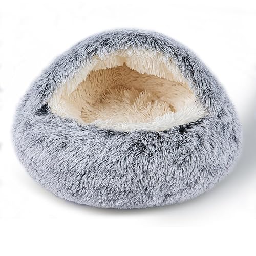 BELEEWILWON Cat Bed for Indoor Cats, Calming Cozy Cave with Self-Warming Plush, Entire Bed Machine Washable & Anti-Slip Base, Breathable Pet Bed for Small Cats&Dogs All Seasons (Grey, 24 * 24inch) - 24*24inch - grey
