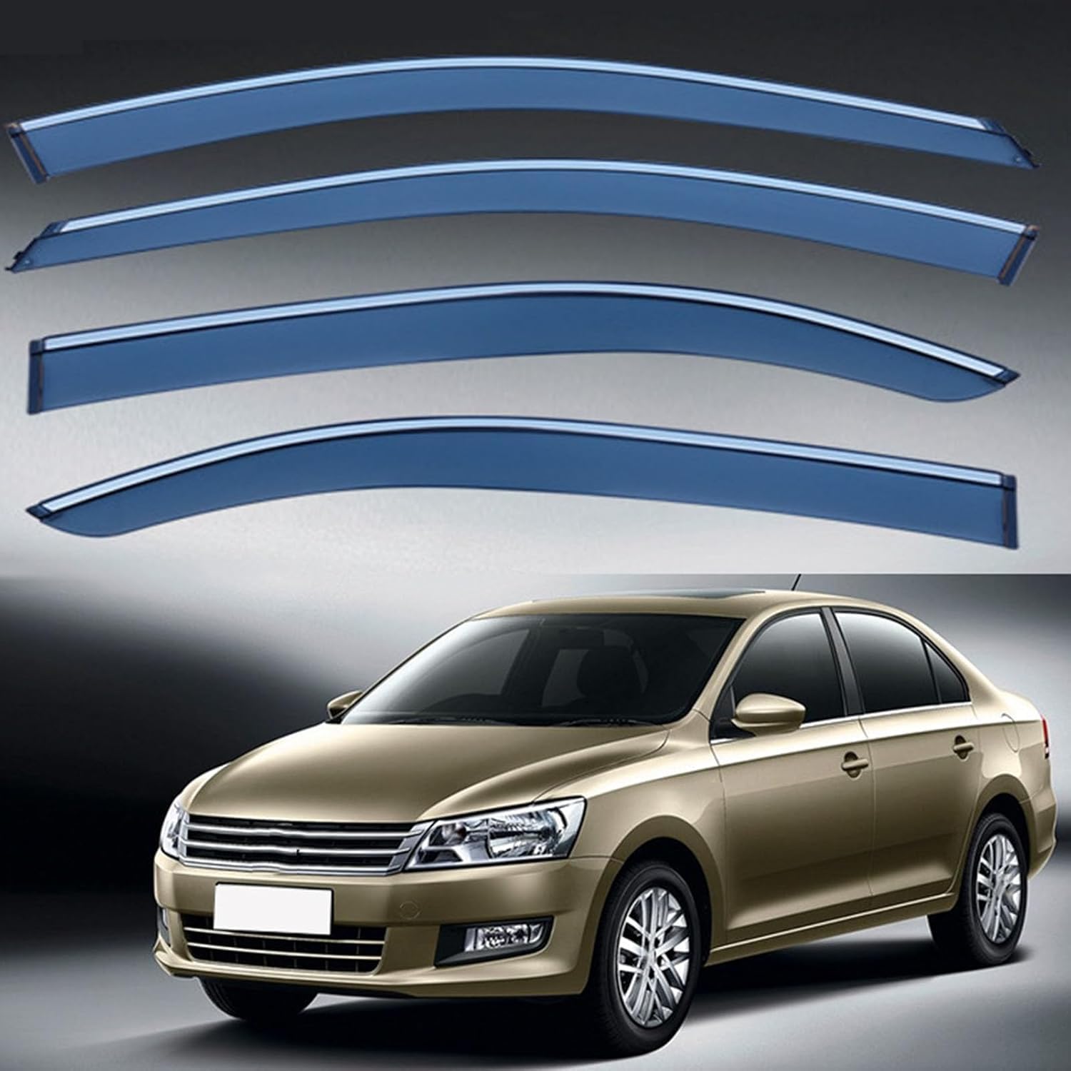 FengXH Window Deflectors for VW Santana 2013-2022+ - 4pc Smoke Tint, Waterproof, Noise Reducing.