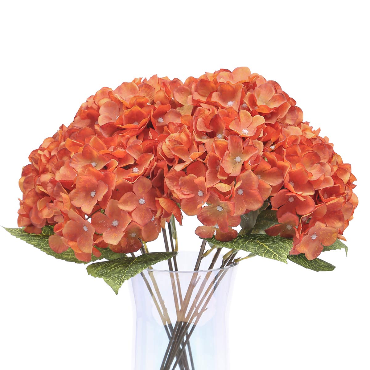Jyi Hope Silk Hydrangea Vintage Artificial Hydrangea Fake Flowers Bouquets 5Heads with Stems for Home Wedding Party Decoration (Orange)