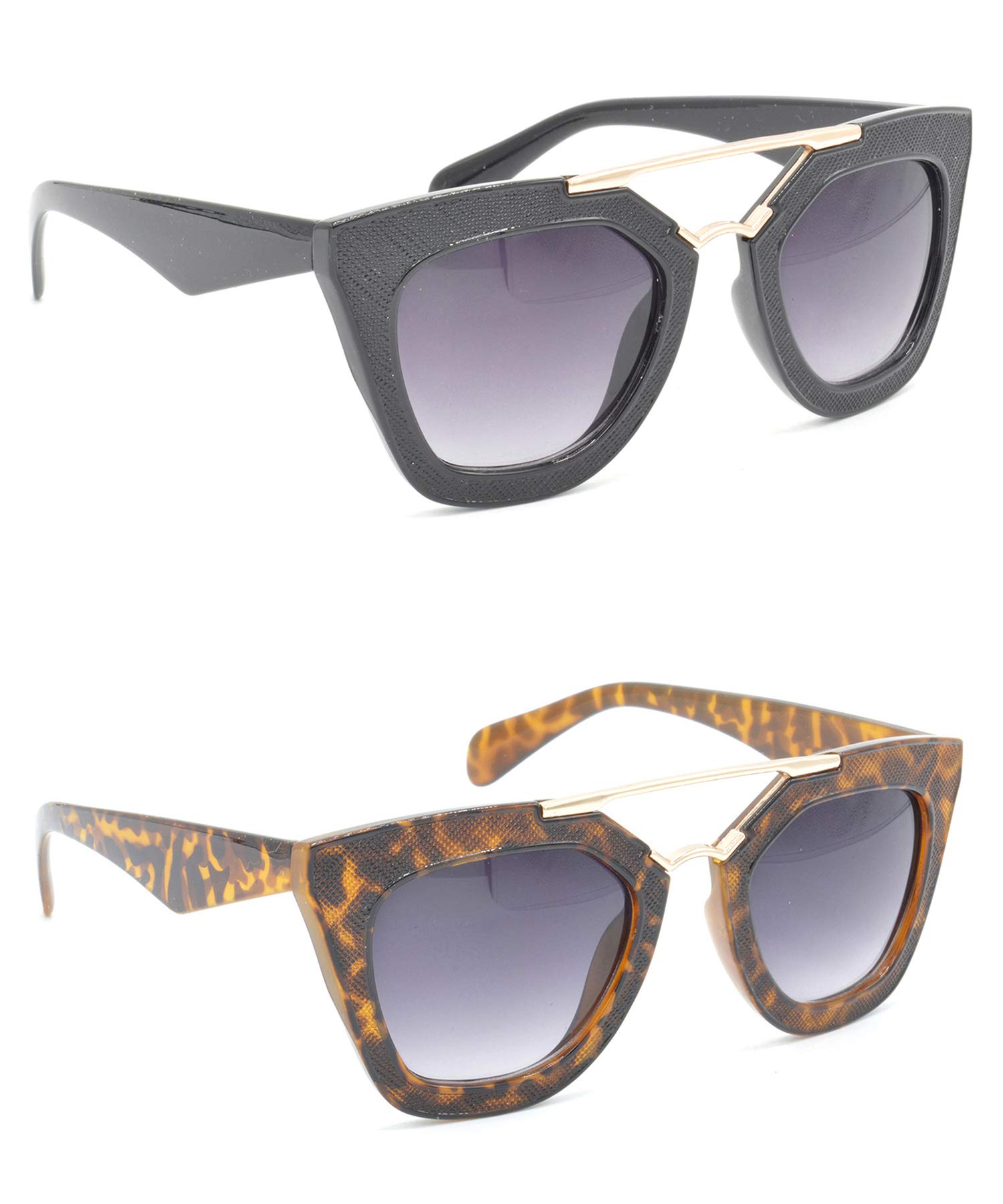 Unisex Rectangular Sunglasses Golden Frame, Grey & Clear Lens (Medium) - Pack of 2