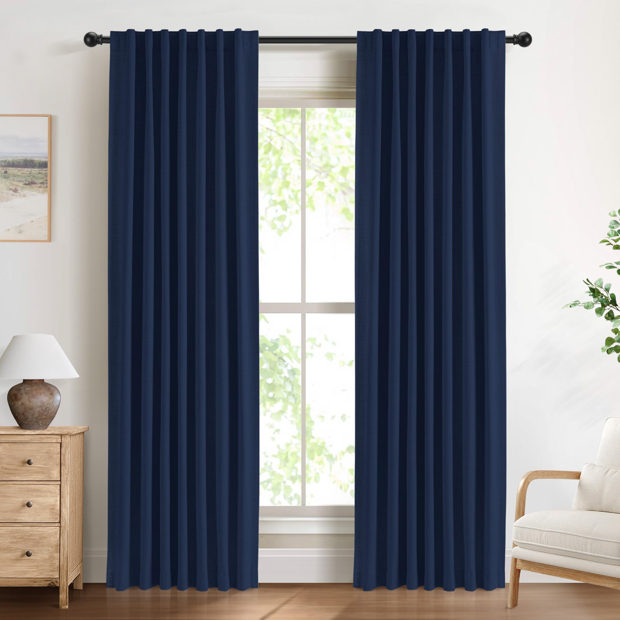 DEFYNEE 100% Blackout Curtains for Bedroom, 50 x 84 Inch Drop, Back Tab/Rod Pocket, Thermal Insulated Curtains with Coating Back Layers, for Room Darkening Privacy Protection, 2 Panels, MidnightBlue — image 1