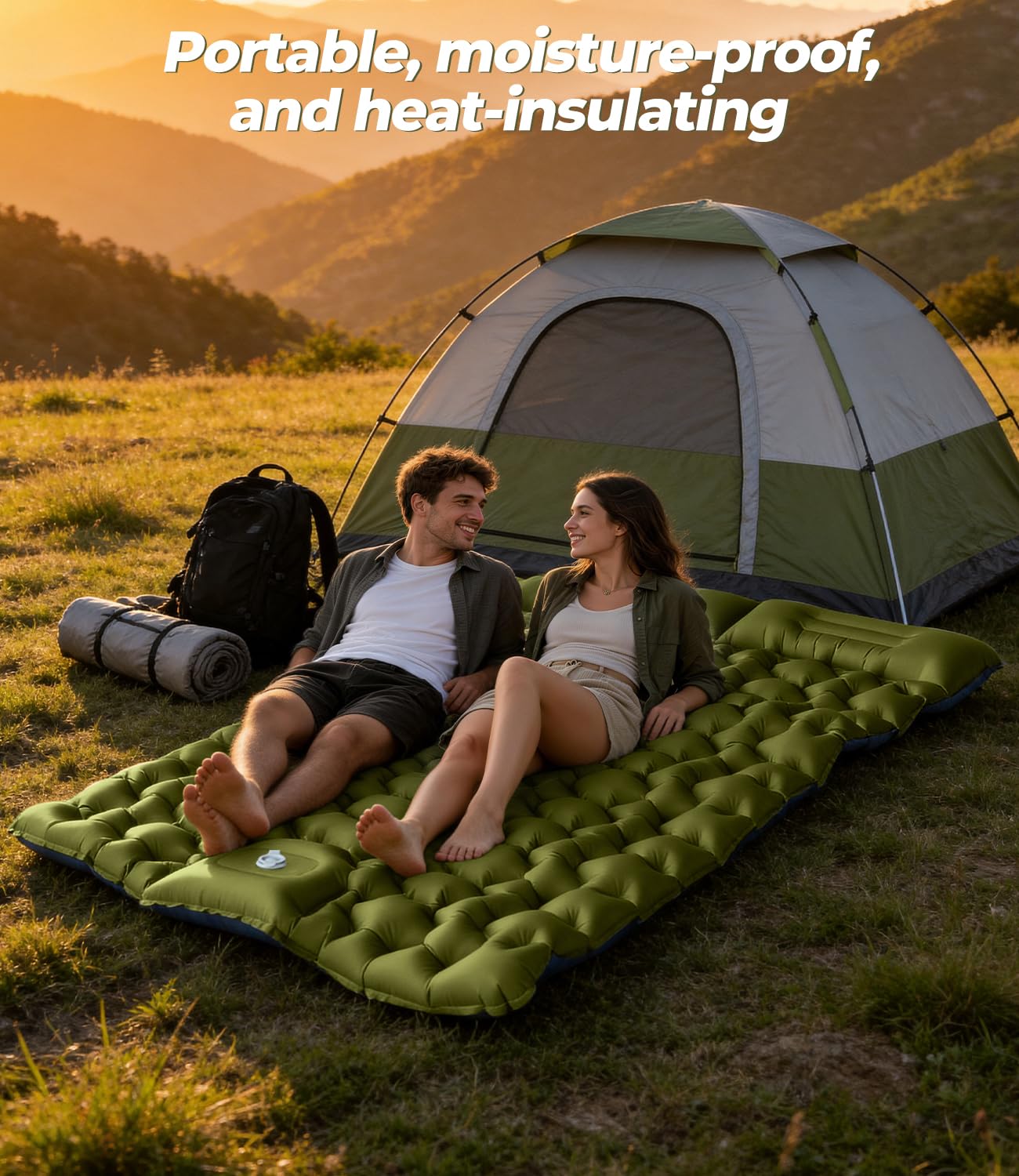 Materasso Campeggio Autogonfiante Doppio Ultraleggero 1,65kg – Letto Gonfiabile Matrimoniale 203x123x10cm con Cuscino 15cm Struttura Sospesa TPU Antiforatura – per Campeggio Trekking Spiaggia Ospiti