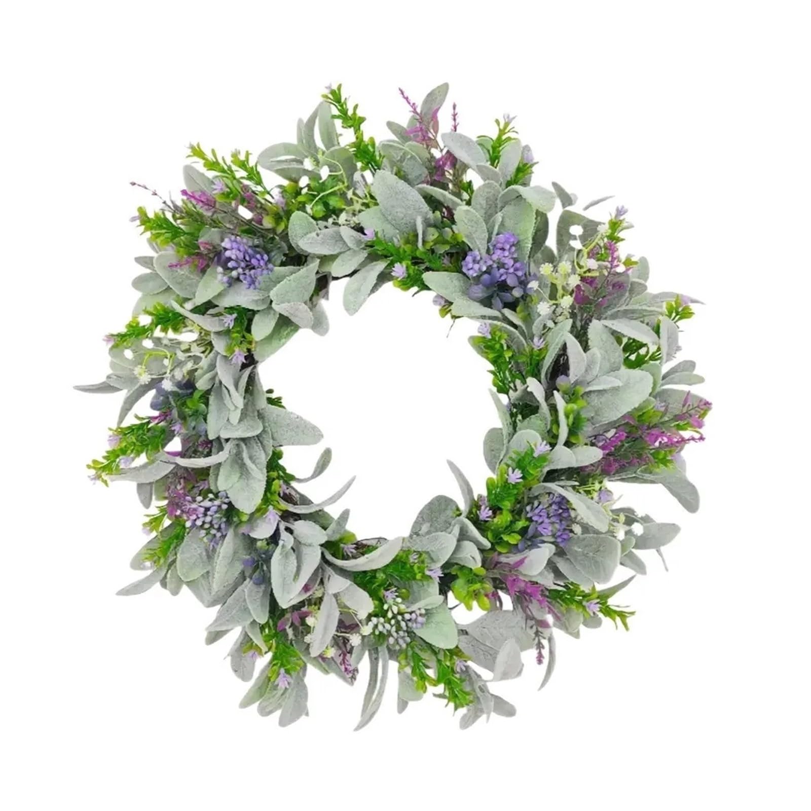 Summer Wreaths For Front Door Flocked Lambs Ear Lavender Wreath Realistic Lifelike Artificial Wreath Faux Flowers Handmade Simulation Greenery Front Door(45cm-17.72in)