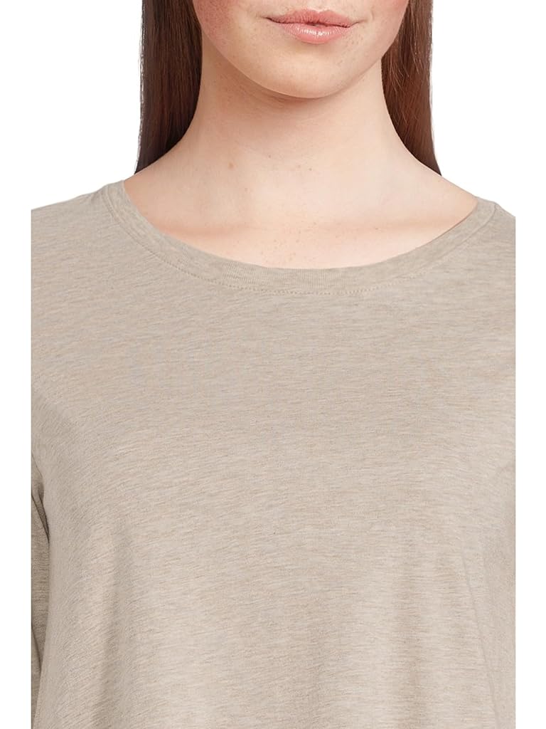 Taupe Eileen Fisher Melange Fine Organic Cotton Jersey Round Neck Long Sleeve Tee