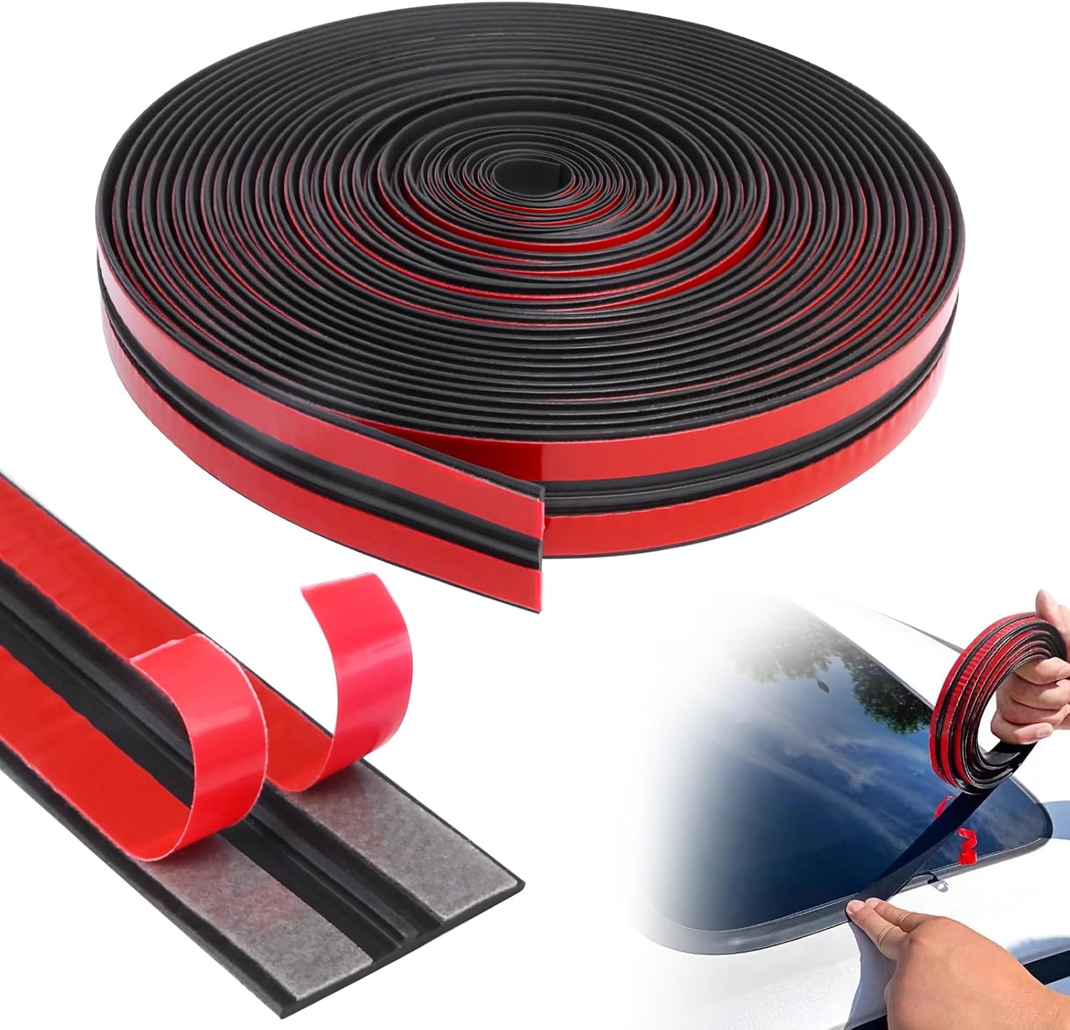 Storystore Car Weather Stripping, 30mmx23Ft T-Shape Cuttable Windshield Rubber Seal Strip, Self Adhesive Sunroof Cover Seal for Cars Trucks SUVs