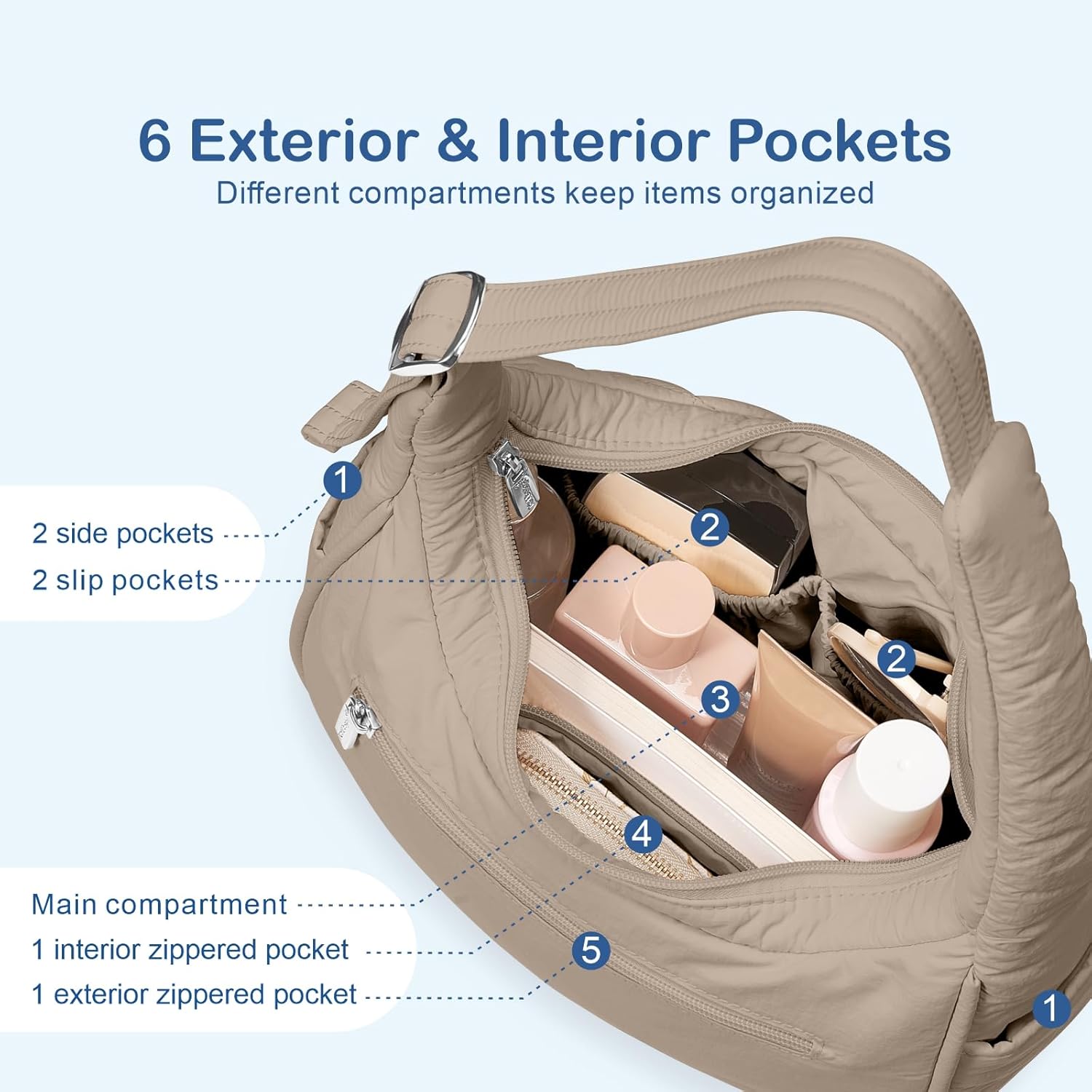 TOPDesign Quilted Puffer Shoulder Bag for Women, Trendy Lightweight Hobo Crescent Bag with Adjustable Strap - Image 7