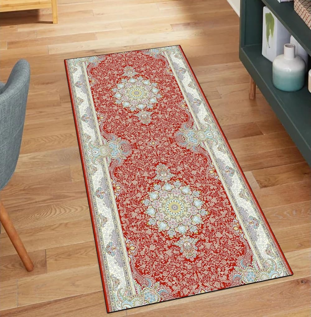 Alfombra roja pasillo 40x450 cm vintage lavable antideslizante