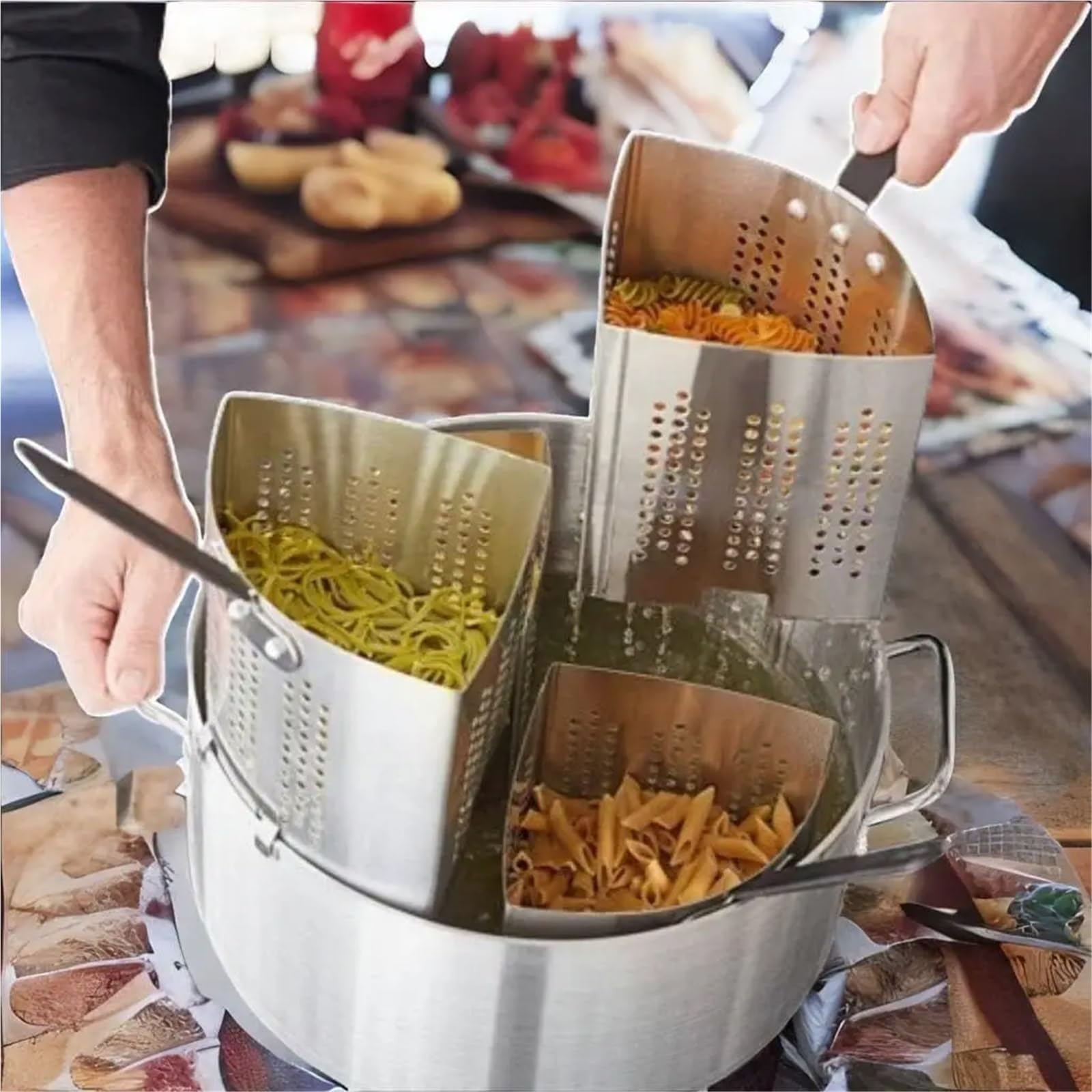 Edelstahl-Herdeinsatz-Set 5-teiliges Gemüse- und Herdset, Aluminiumtopf, Edelstahleinsätze, Siebkörbe Dampfgarer Einsatz