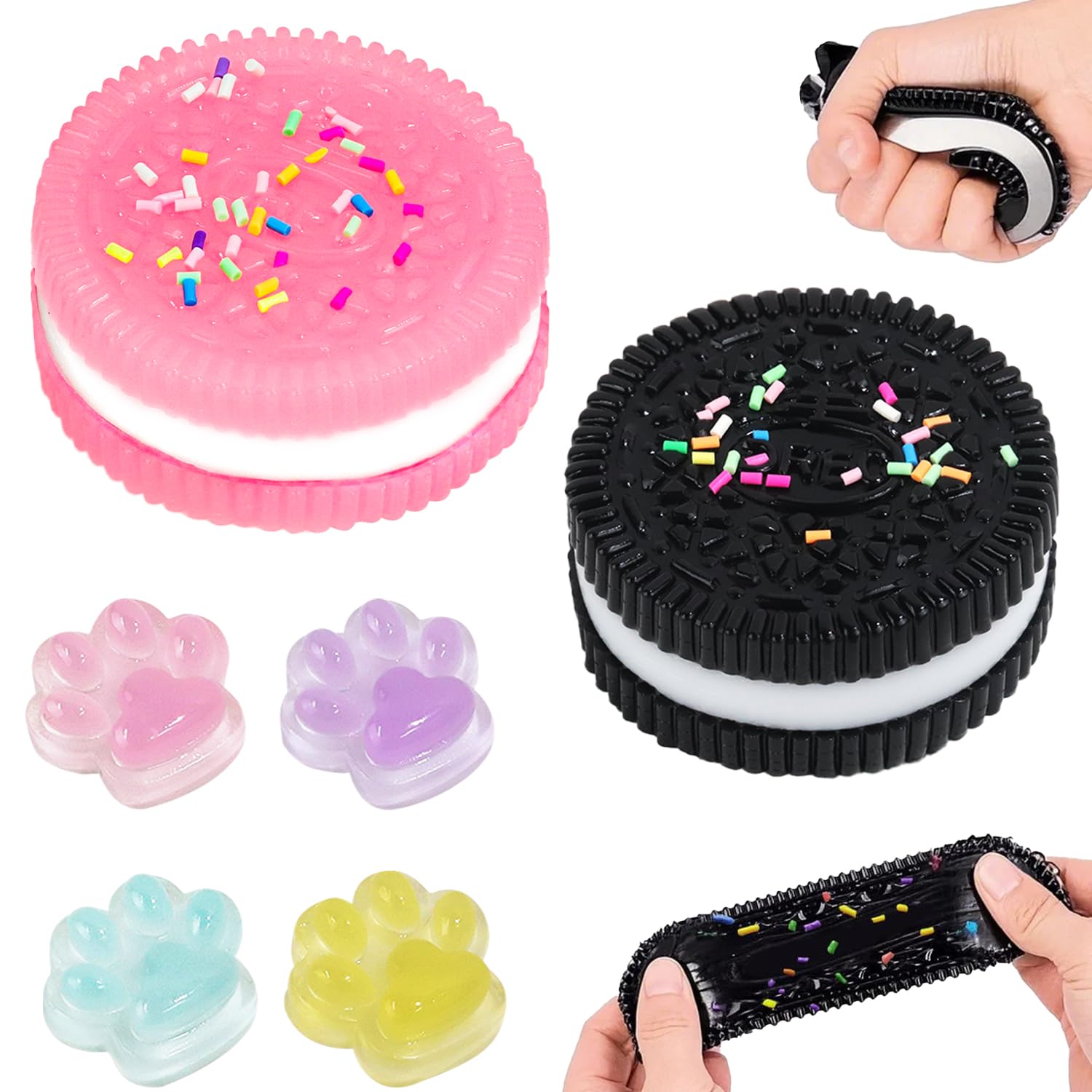 JUKOTA Stress Spielzeug Set - 2 Kekse & 4 Katzenpfoten Zum Quetschen