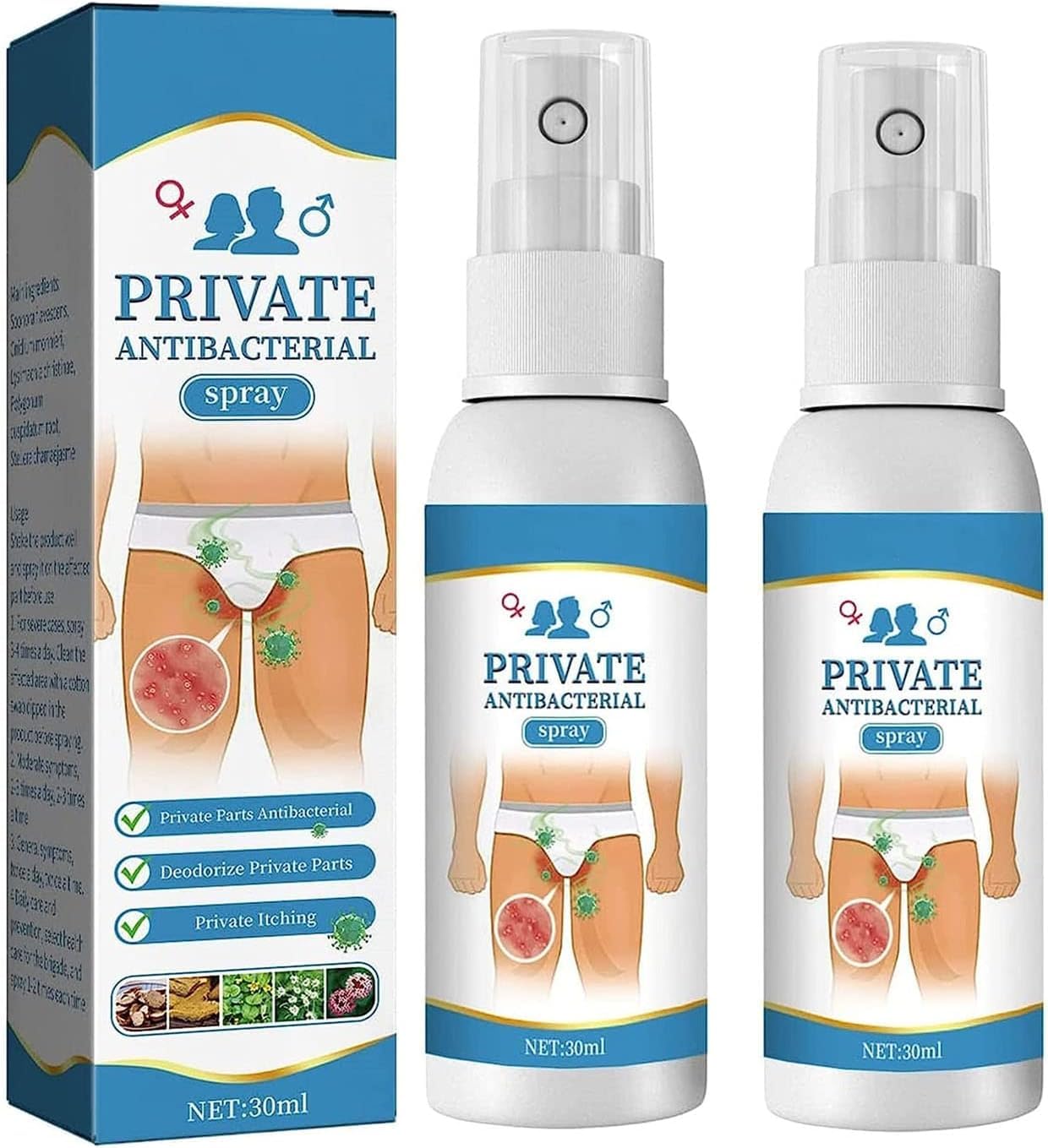 Spray antibatterico per le parti intime, rinfrescante e lenitivo istantaneo, antiprurito corpo batteriostatico per uomo e donna
