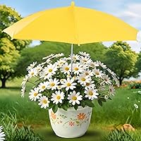 Prudiut 24in Yellow Plant Umbrella Shade for Outdoor Potted Plants - Blocks 80% UV Sunlight, Adjustable Height Garden Parasol