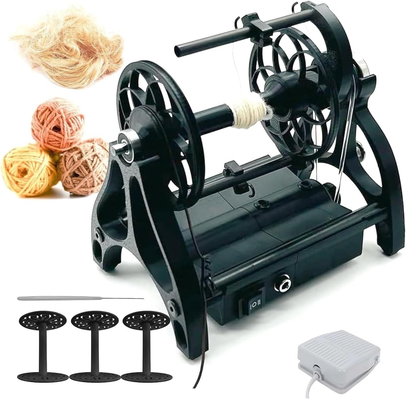 Adjustable Speed Compact Electric Wool Spinner, Electric Winding Machine, Modular Design, Easy to Disassemble, 12v Yarn Spinning Wheel, 4 Ounce Capacity(Black)