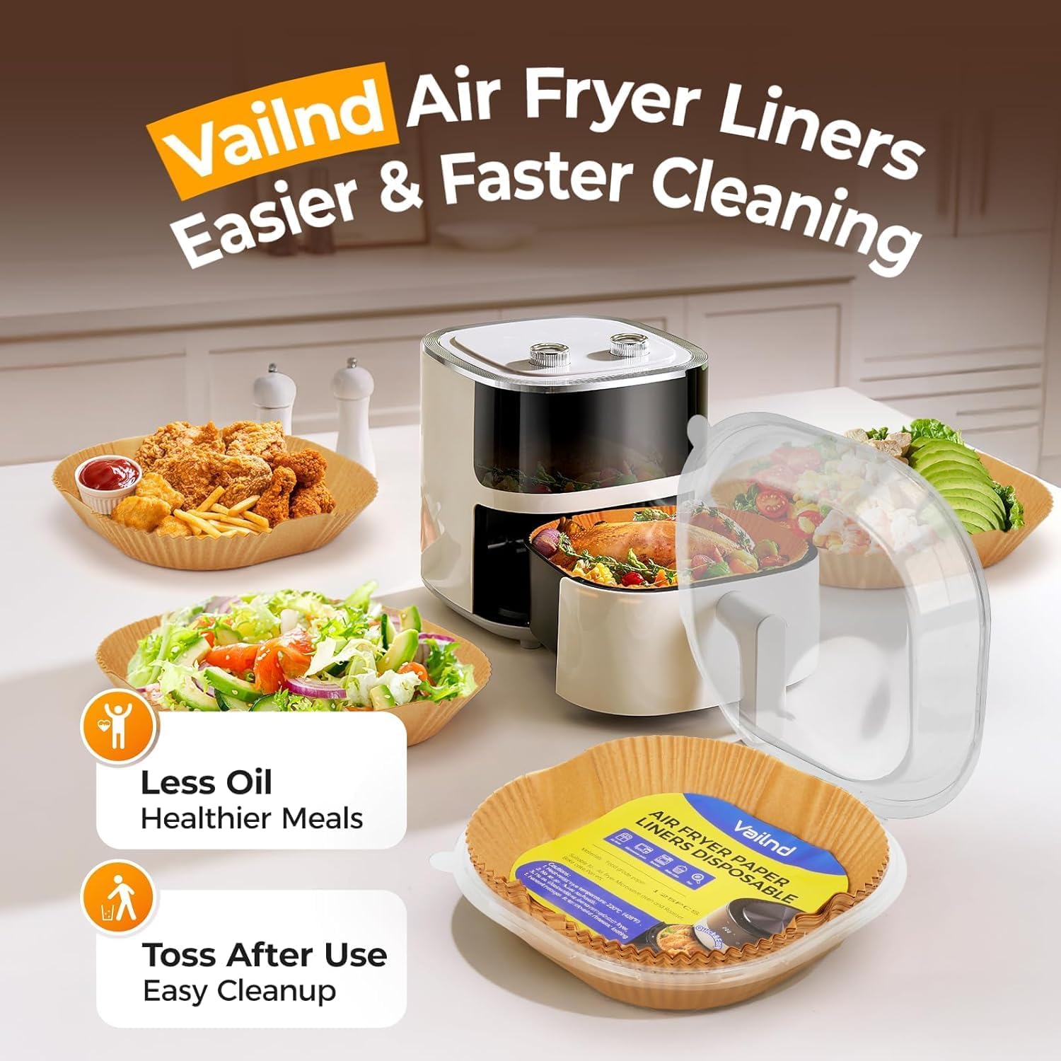 Air Fryer Paper Sheets | Airfryer Parchment for Butter Baking & Cooking | Non-Stick Disposable Liners for Fryer Basket (200 Pieces) (200)