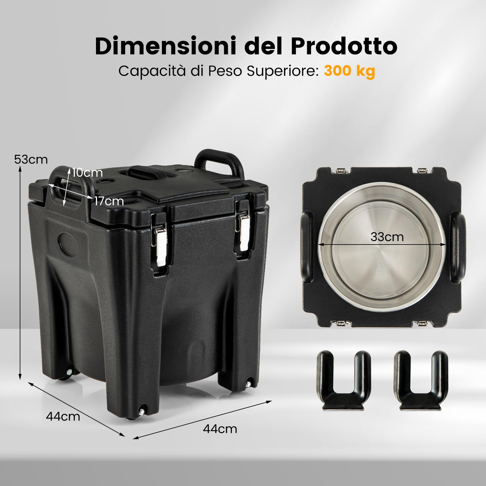 COSTWAY 30 L Contenitore Termico Portatile per cibi e bevande, contenitore per alimenti in Acciaio Inox con 2 Maniglie e 4 Ruote, Thermos per Alimenti per Catering Campeggio, Nero