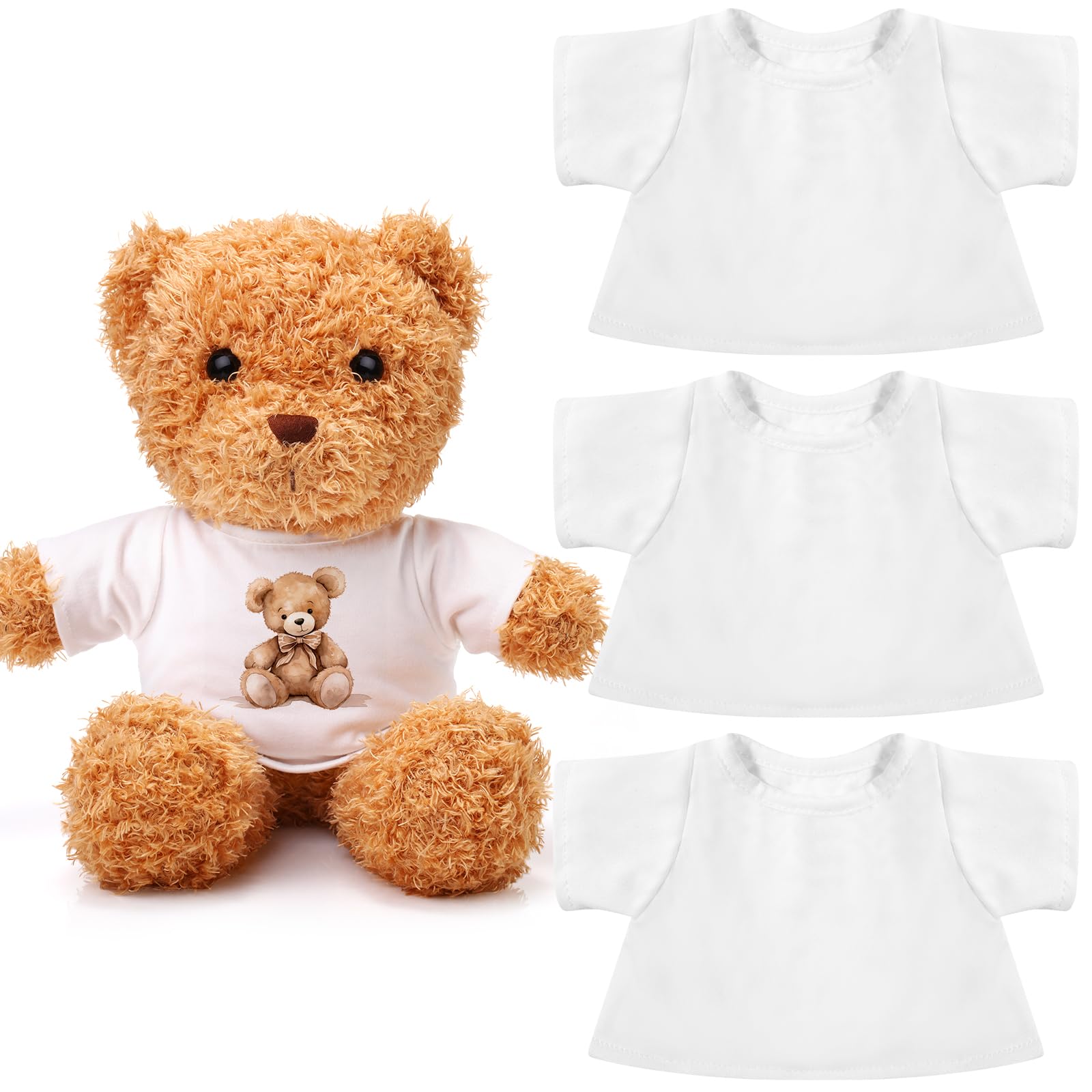 Litherr S 3 Pcs Sublimation Stuffed Animal Shirt Fit 8-12 Inch Blank Stuffed Bear Clothes Plush Bear Tshirts Tee Shirt for DIY Make Unique Stuffed Doll Outfit