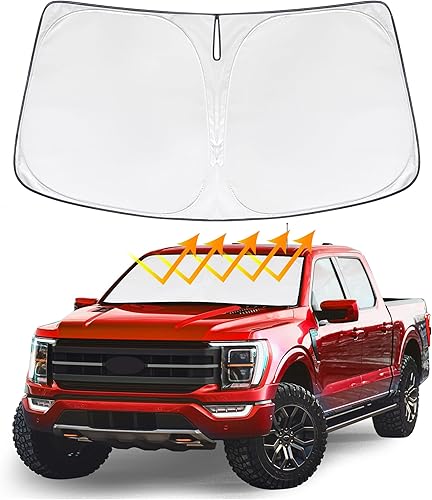 Parasol para parabrisas de ajuste personalizado compatible con Ford F150 Lariat 2021-2025, King Ranch, Platinum, XL XLT, protector plegable para
