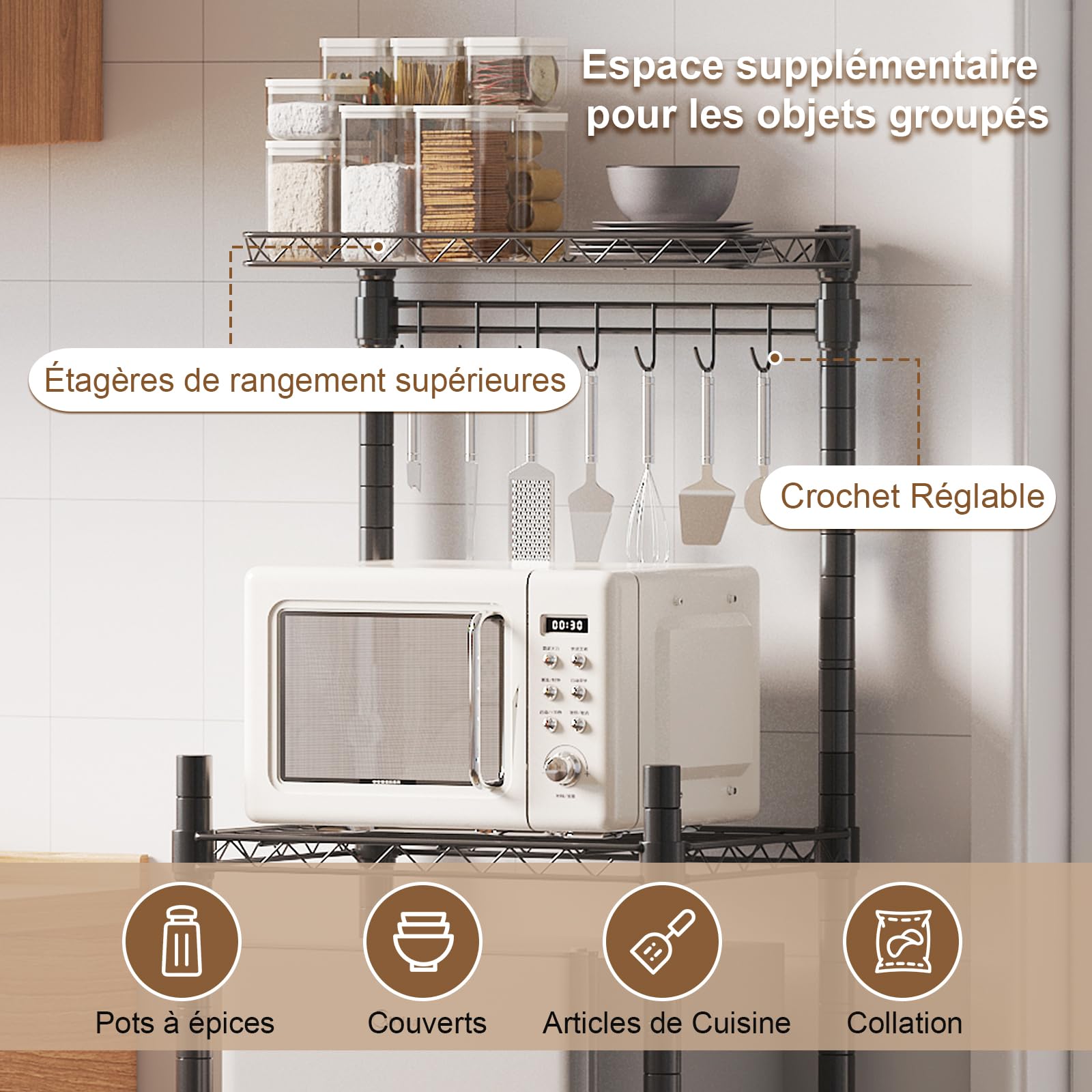 estante de almacenamiento ajustable en altura para nevera y microondas, estante multifuncional metálico para cocinas