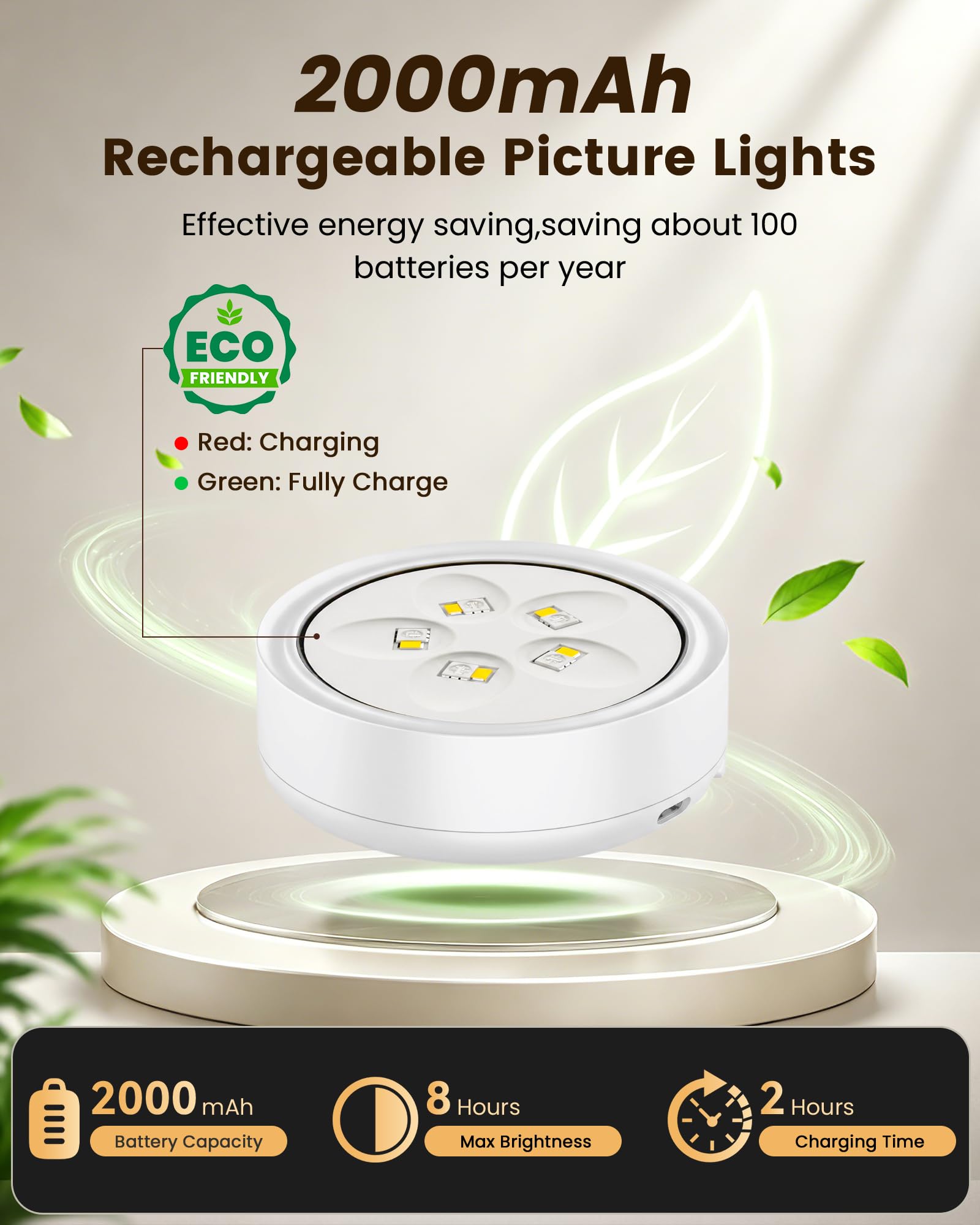 Bilderleuchten für die Wand, kabellos, 2000 mAh, wiederaufladbar, magnetisch, LED-Puck-Lichter mit Fernbedienung, 3 Farbtemperaturen und 12 RGB, Dimmen und Timer, Kunstrahmen-Licht für Malerei, Fotos