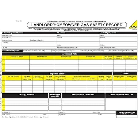 GAS SAFETY PAD - LANDLORD HOMEOWNER ENGINEER GAS SAFETY CHECK ...