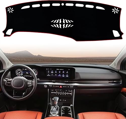Funda para salpicadero interior compatible con Kia Carnival KA4 Minivan LE EX SX y SX Prestige 2022 2023 2024 Protector de rayos UV (borde rojo)