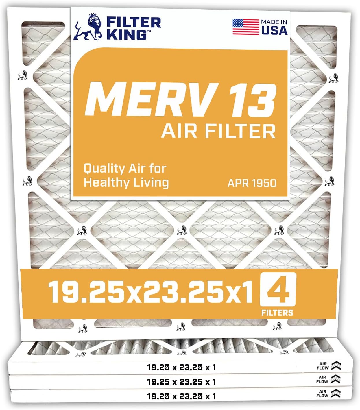 Filter King 19.25x23.25x1 Air Filter | 4-PACK | MERV 13 HVAC Pleated A/C Furnace Filters | MADE IN USA | Actual Size: 19.25 x 23.25 x .75"