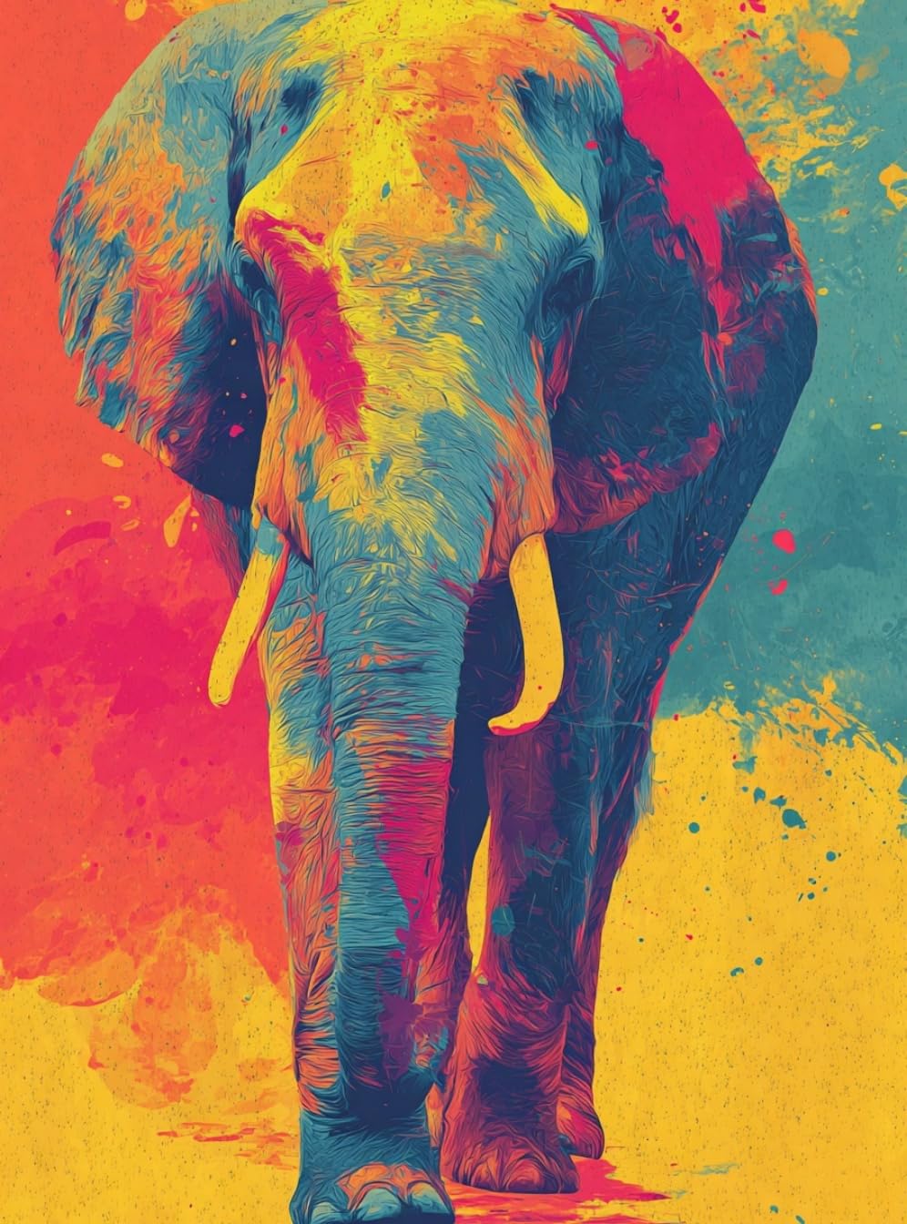 WANGWANGMIAO Paint by Numbers-Colorful Ink Elephant DIY Canvas Oil Painting Kit for Adults Beginner with Paint Brushes and Acrylic Pigment,16X20 Inch，with Frame