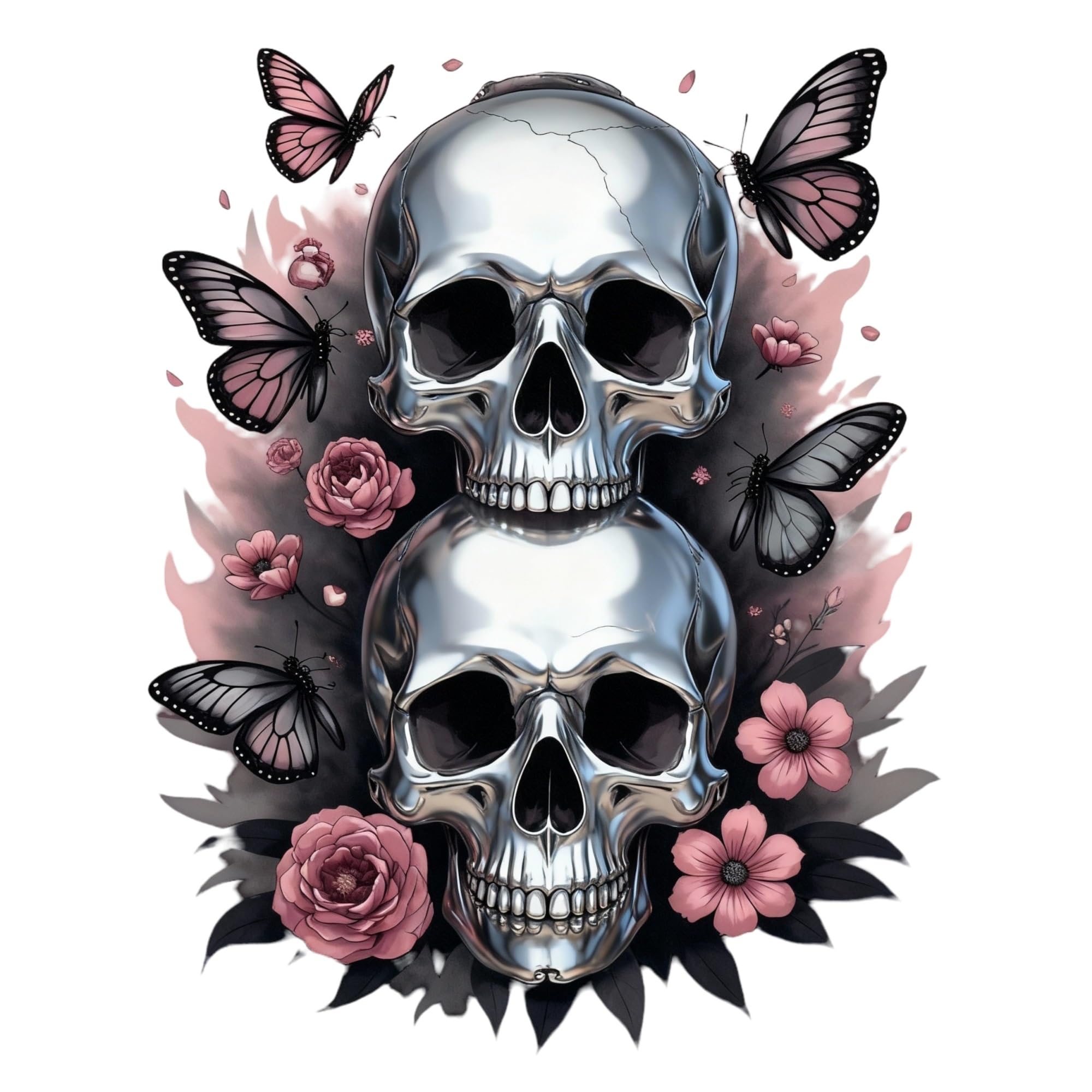 FGLFPXI Gothic Design with Stacked Skull, Butterfly Rose Elements Motorcycle